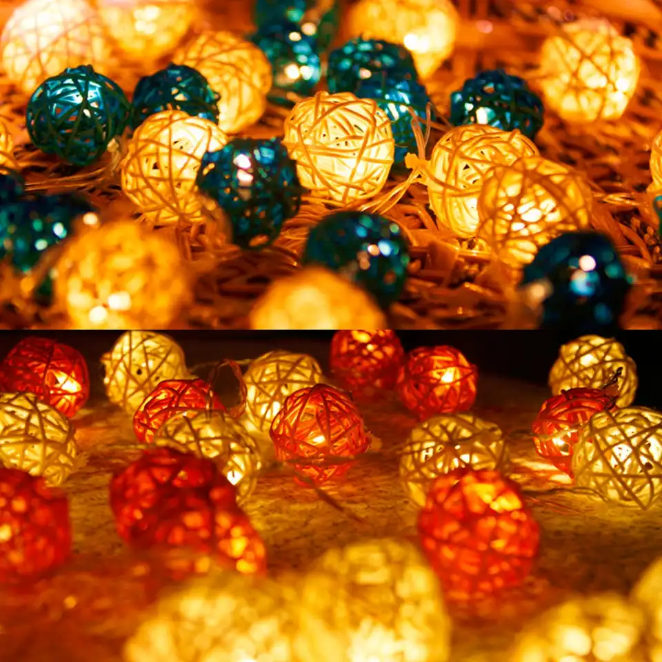 10 20 Lamp Holders Creative Diy Led Lights Colorful Rattan Ball