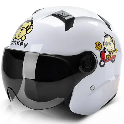 Мотоциклетный шлем, шлем для мотокросса, летний скутер 3/4, шлем с открытым лицом, мотоциклетный шлем, шлемы, откидной козырек, Lense для мужчин и женщин - Цвет: White with Monkey 2