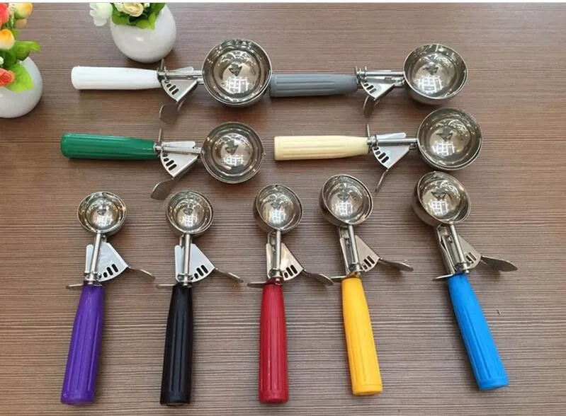 High quality 304 Stainless steel ice cream spoons plastic handle ice