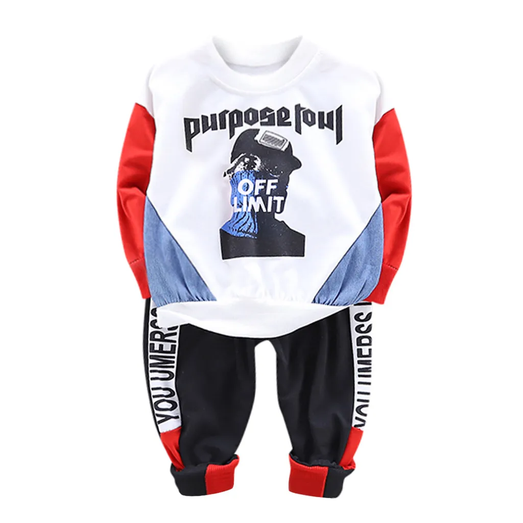 Children Autumn Clothes Toddler Kids Boy Cartoon Letter Long Sleeve Tops Pants Outfits Set Baby Boys Clothing roupa menino 0M-4Y