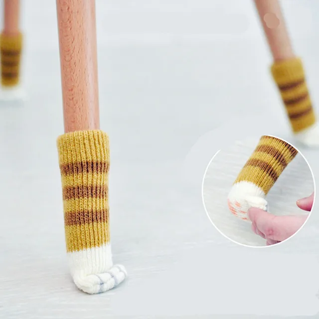 4pcs Knitting Cat Style Chair Leg Socks Home Furniture Floor 4pcs Knitting Cat Style Chair Leg Socks Home Furniture Floor Protectors Non Slip Table