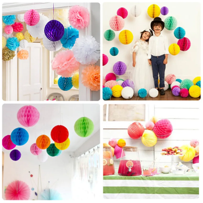 

1pcs/lot Tissue Paper Honeycomb Balls Lanterns Poms Wedding Birthday Party Home Decors tops colorful balls