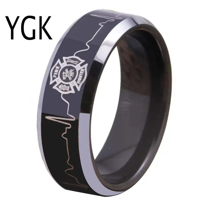 Anillos De Compromiso De Banda De Boda Para Hombres De Carburo De Tungsteno De Alta Calidad Joyeria Para Amantes Regalo De Aniversario Escudo De Bombero Y Anillo Ekg Anillos Aliexpress