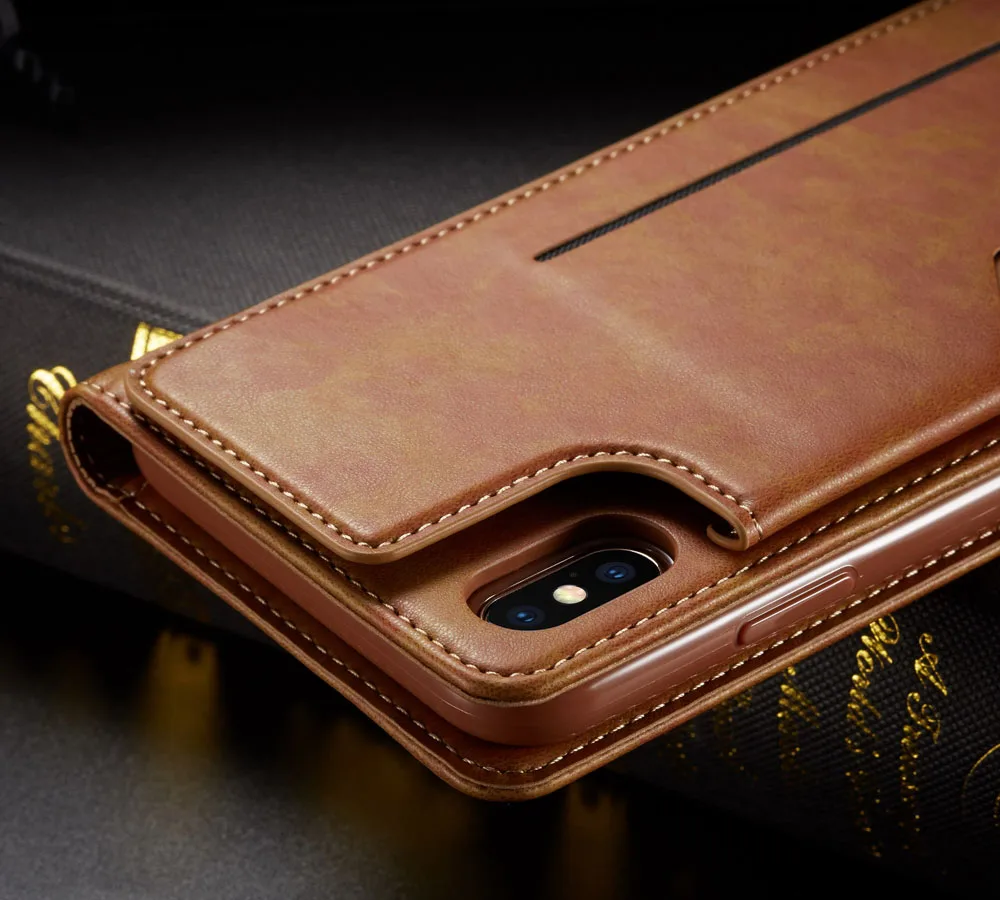 Роскошный Ретро Кожаный Бумажник слот для карт памяти откидная крышка iPhone X Xs Max Xr 8 7 6 6s плюс полностью защищенный держатель с магнитным креплением крышка