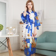 Новинка, длинное женское кимоно с принтом, халат, винтажная ночная рубашка с принтом, Атласный халат, одежда для сна, халат, один размер, M05