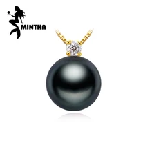 Mintha 18 К золото Peandant черный жемчуг ювелирные изделия 9-10 мм круглый таитянский жемчуг чешские Подвески отправить S925 серебро ожерелье для любви