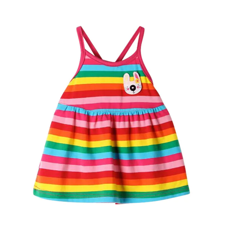 Платье в полоску для новорожденных девочек детский праздничный сарафан без рукавов с радугой для детей от 0 до 18 месяцев, Новинка - Цвет: LT001M