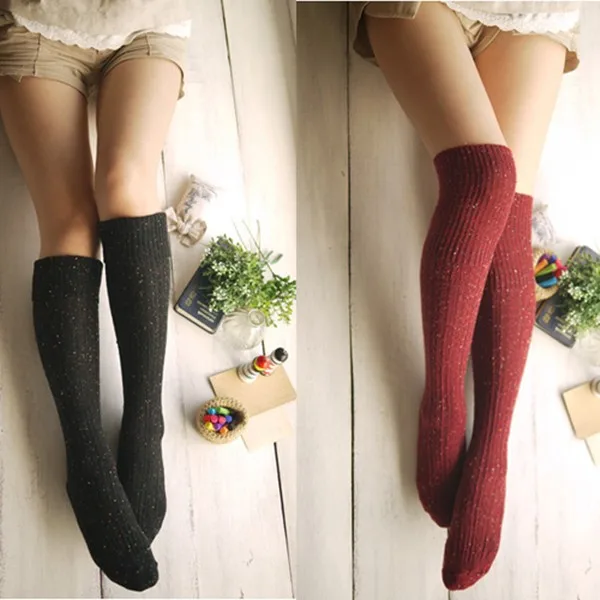 Серые зимние длинные толстые шерстяные носки до колена женские хлопковые чулки с эластичным бортом носки зимние носки под сапожки в магазине черный, красный, коричневый