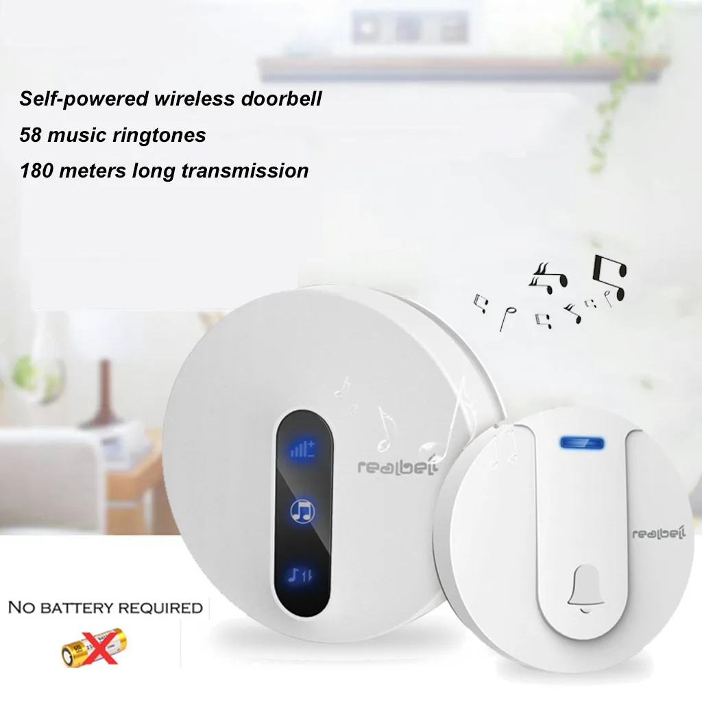 

HIPERDEAL Smart IP44 Waterproof Self-Powered 180m Buzzer Without Battery EU/US Plug 58 song Wireless Doorbell 19Apr15