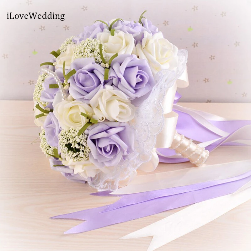 Ilovewedding美しい紫の結婚式のブーケ手作りブライダルフラワーウェディングブーケ人工真珠シルクフラワーローズブーケの Wedding Bouquet Artificial Wedding Bouquetpurple Wedding Bouquet Aliexpress