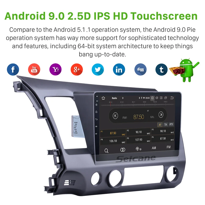 Clearance Seincane Car 1Din Navi HD Android9.0 AutoRadio 4+32GB GPS for HONDA CIVIC 2006 2007 2008 2009 2010 2011 LHD support 4G DVR OBD2 1