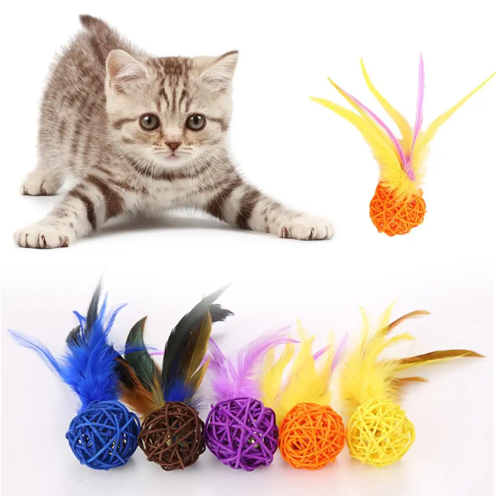 

45# Colorful Kitten Cat Playing Catch Toy Bell Interactive Rattan Ball Pet Supplies Toy Random Color