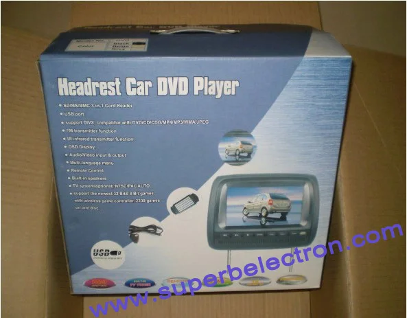 Excellent one pair 2X9 inch car headrest DVD player with zipper cover,USB/SD,32bit  Game,IR,FM,TV(optional),3 color 5