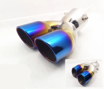 

Universal 76MM Blue two double out Stainless Steel Exhaust Pipe Muffler Fit for Nissan Bluebird/Ford Fox/Kia/Chevrolet C