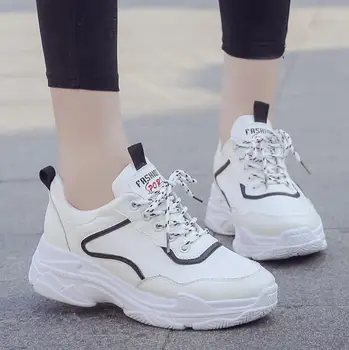 

Size 35-40 2019 New Spring luxury Women Shoes For Woman Casual Shoes Wild Platform Heels Female Leisure White chunky Sneakers