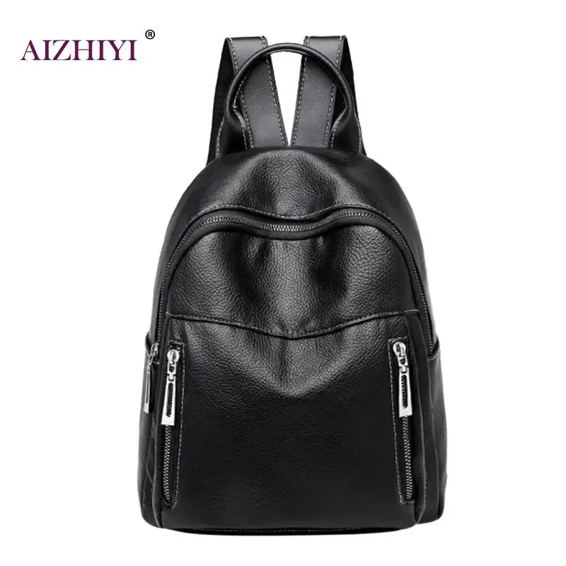 WomenPreppy PU Leather Backpacks Top Quality Casual Travel Girls Teenage Schoolbag Book Bag Shoulder Bags Black Simple  Rucksack