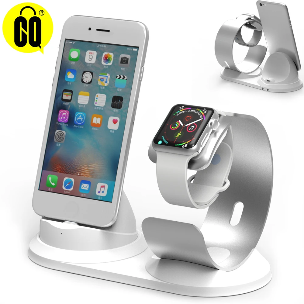 

2 in 1 Aluminum desk phone holder base for iPhone 8/7/6/SE Charging dock station for Apple Watch charger stand table support