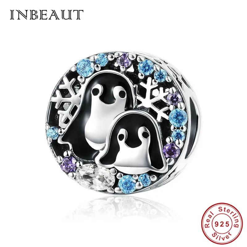 INBEAUT 100% 925 пробы серебряный милый Дельфин Морская лошадь рыба бусы CZ Пингвин Краб