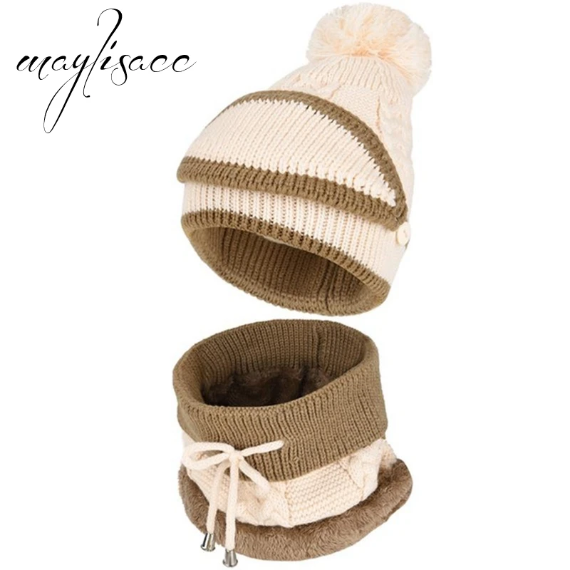Maylisacc 2 предмета осень-зима теплый утолщенный вязаная шапка с шарфом удобные для Для женщин Открытый Спорт шарфы с шляпа набор