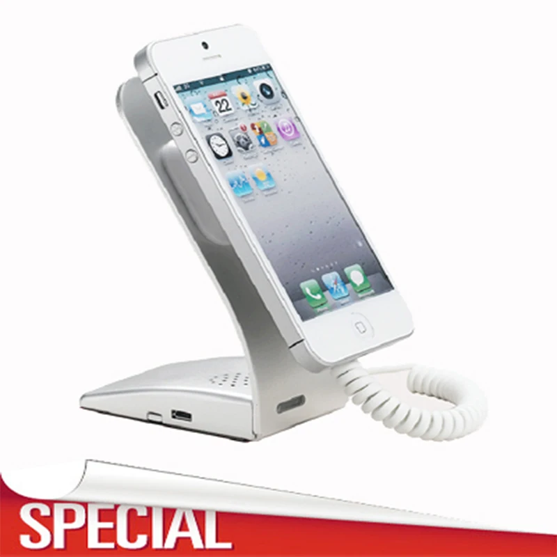

Cell phone security display stand iphone alarm support metal anti theft holder with charging function for retail shop show