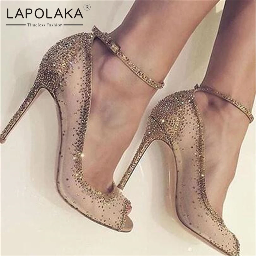 

Lapolaka 2019 New Arrivals INS Hot Pumps Woman Shoes Peep Toe Buckle Luxury Bling Pumps Lady Party Wedding Shoes Woman