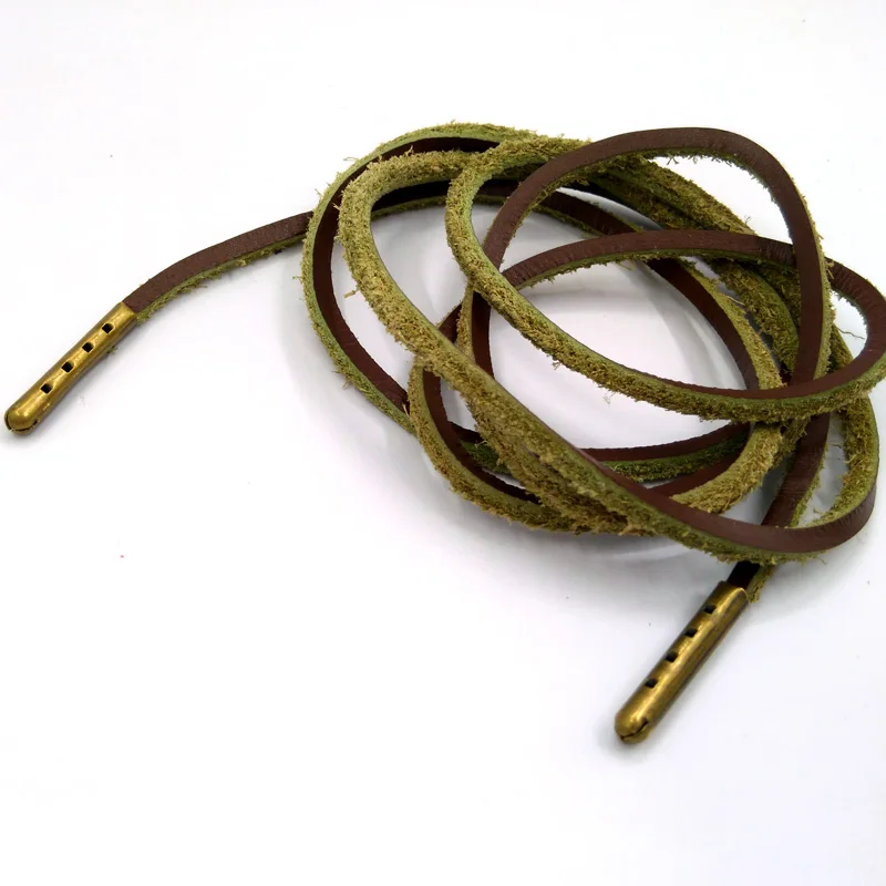 1-12Pairs Brown Green Fashion Quality Genuine Top Layer Leather Shoelaces Retro Leather Boot Shoe Shoestring Metal Head Shoelace