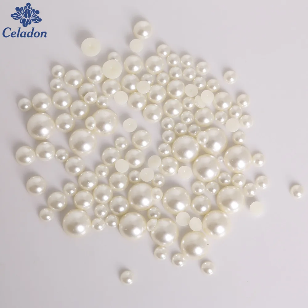 

(1.5-14mm) White/Ivory/Random Mixed Color Flatback Half Round Pearl Craft ABS Imitation Pearl Resin Scrapbook Beads DIY Decorate