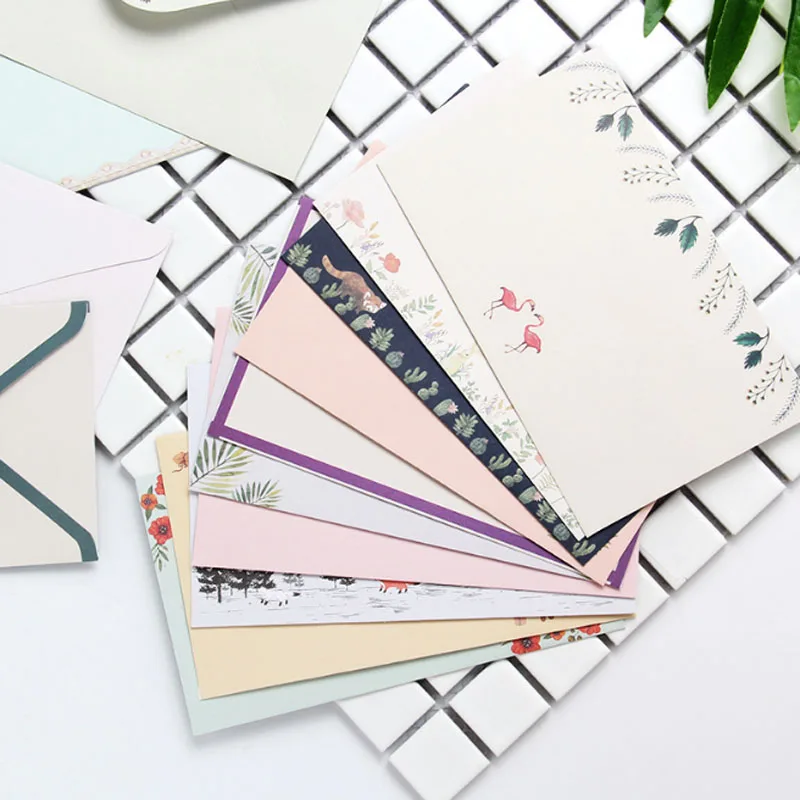 1 комплект 4 шт. бумаги и 2 конвертов с мелкими цветами животными|paper for|paper for officeflower