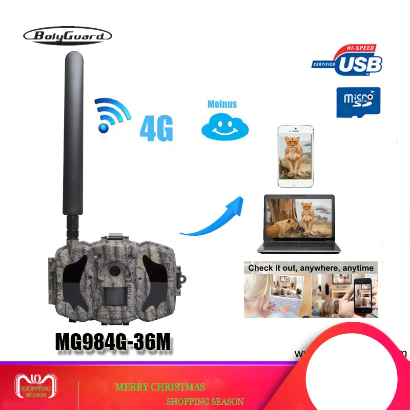Охотничья камера Bolyguard 4G фотоловушка SMS ночного видения MMS GPRS Black IR 36MP 1080P HD