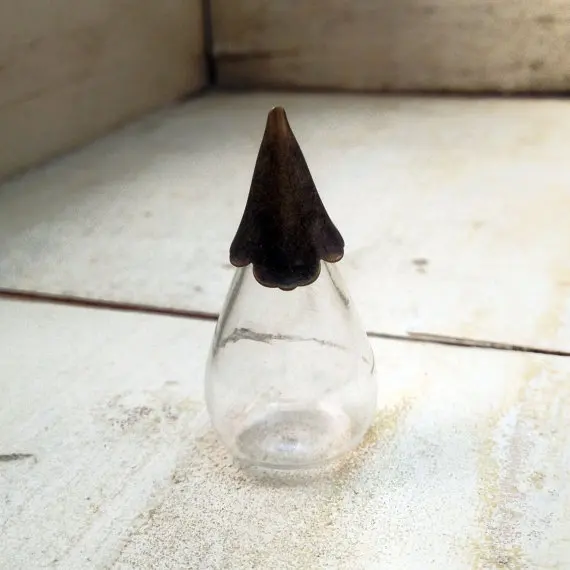 

Clear Tear Drop Bottle with FLAT base Charms with antique bronze plated mount lid GlassTerrarium Bottle Apothecary