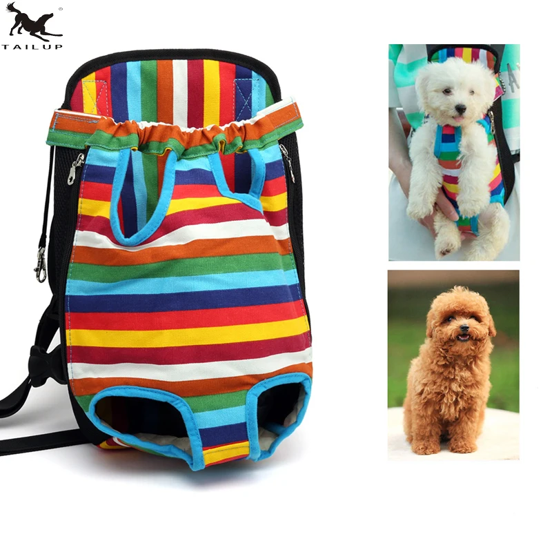 

TAILUP Pets Backpack Rainbow Striped Leisure Outdoor Small Dog Carrier Bag Walking Sport Chest Backpack for Dog Cat PP13 Rainbow