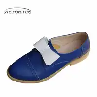 ผู้หญิงหนัง Oxford รองเท้าผู้หญิงรอบ Toe Casual รองเท้าสีดำโบว์แบนรองเท้า Loafers ทำด้วยมือรองเท้าแบน