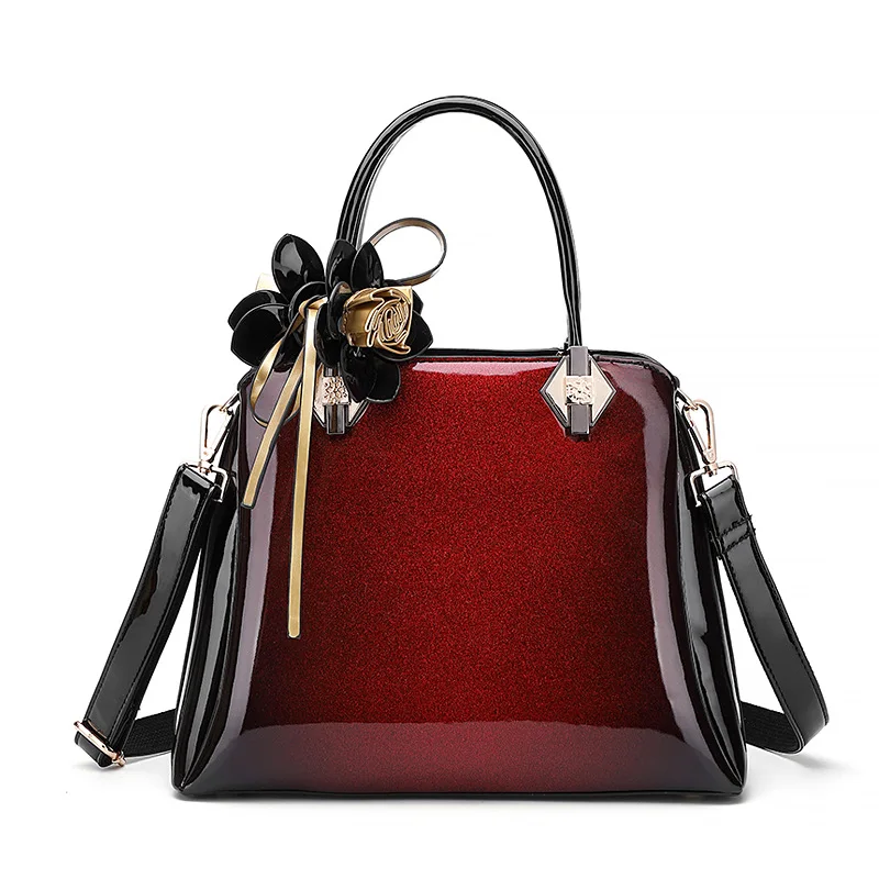 Women Leather Handbags Shine Snowflake Top Handle Shoulder Bags