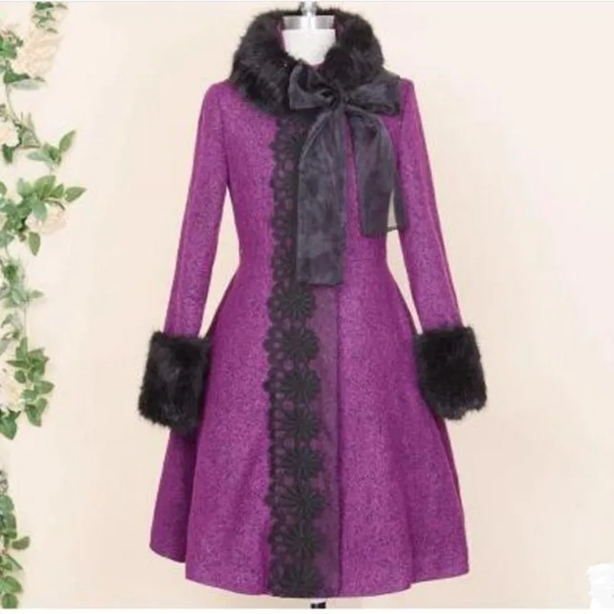 

plus size 3XL 2019 Autumn Winter Women Fur Collar Tweed Wool Coats Retro Slim Long Sleeve Thicken Woolen coat