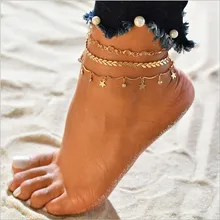 Хрустальные Блестки золотого цвета Набор браслетов для ног для женщин Пляжная бижутерия для ног винтажные массивные ножные браслеты Лето в стиле Boho ювелирные изделия
