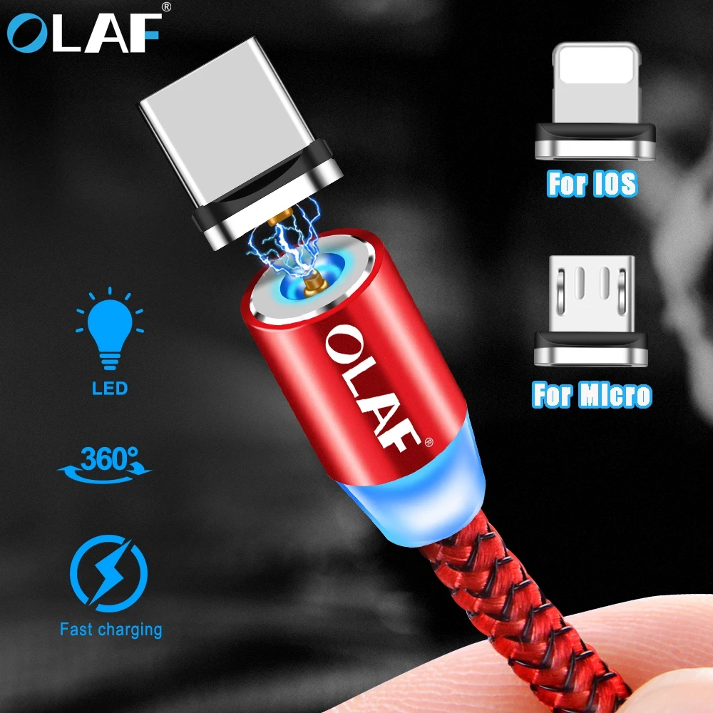 OLAF светодиодный магнитный кабель и кабель Micro USB и кабель usb type C 2.4A Быстрая зарядка USB C магнитное зарядное устройство для Iphone X samsung S10