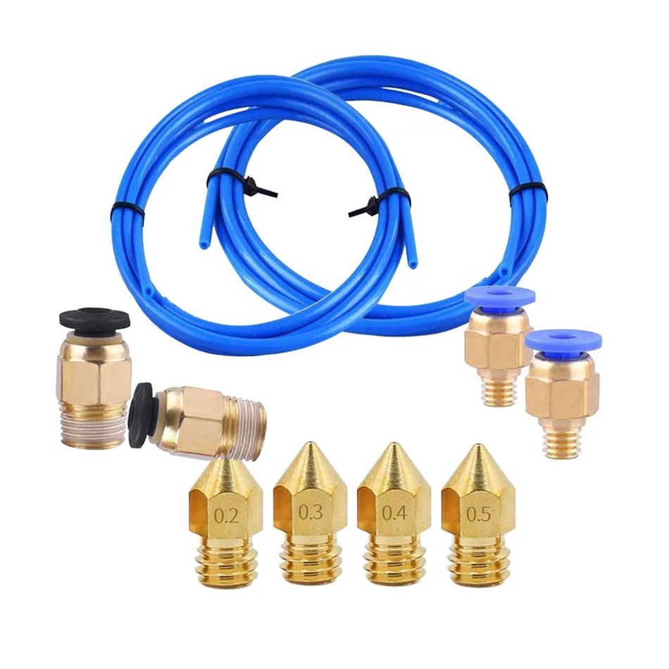 

PTFE Teflon Tube ID 2mm OD 4mm + PC4-M6 PC4-M10 Pneumatic Connector + MK8 Nozzle 0.2mm 0.3mm 0.4mm 0.5mm Extruder for 3D Printer