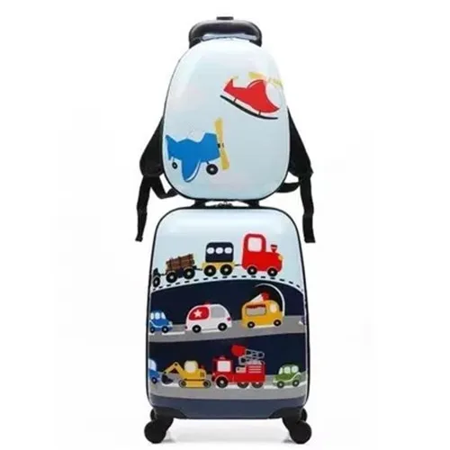 KLQDZMS Cute18inch мультфильм чемоданы колеса дети комплект багажных сумок на колесиках Спиннер тележка детская дорожная сумка на колесах - Цвет: a set