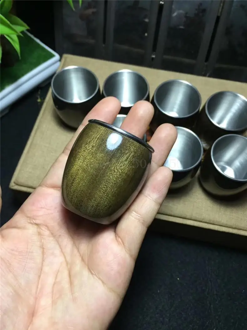 Nanyin Shenmu small wine glass hand-made whole material hollowed out mahogany wood carving craft gift ornaments - Цвет: 8 pieces gift boxes