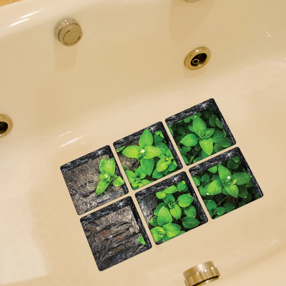 New Qualified Bathtub Sticker 6pcs 13x13cm Green Flowers Pattern 3D Anti Slip Waterproof Bathtub