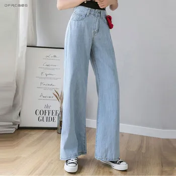 

Light Blue Loose Wide Leg Pants Jeans Woman 2019 Autumn Streetwear Thin High Waist Ladies Boyfriend Jeans Denim Femme