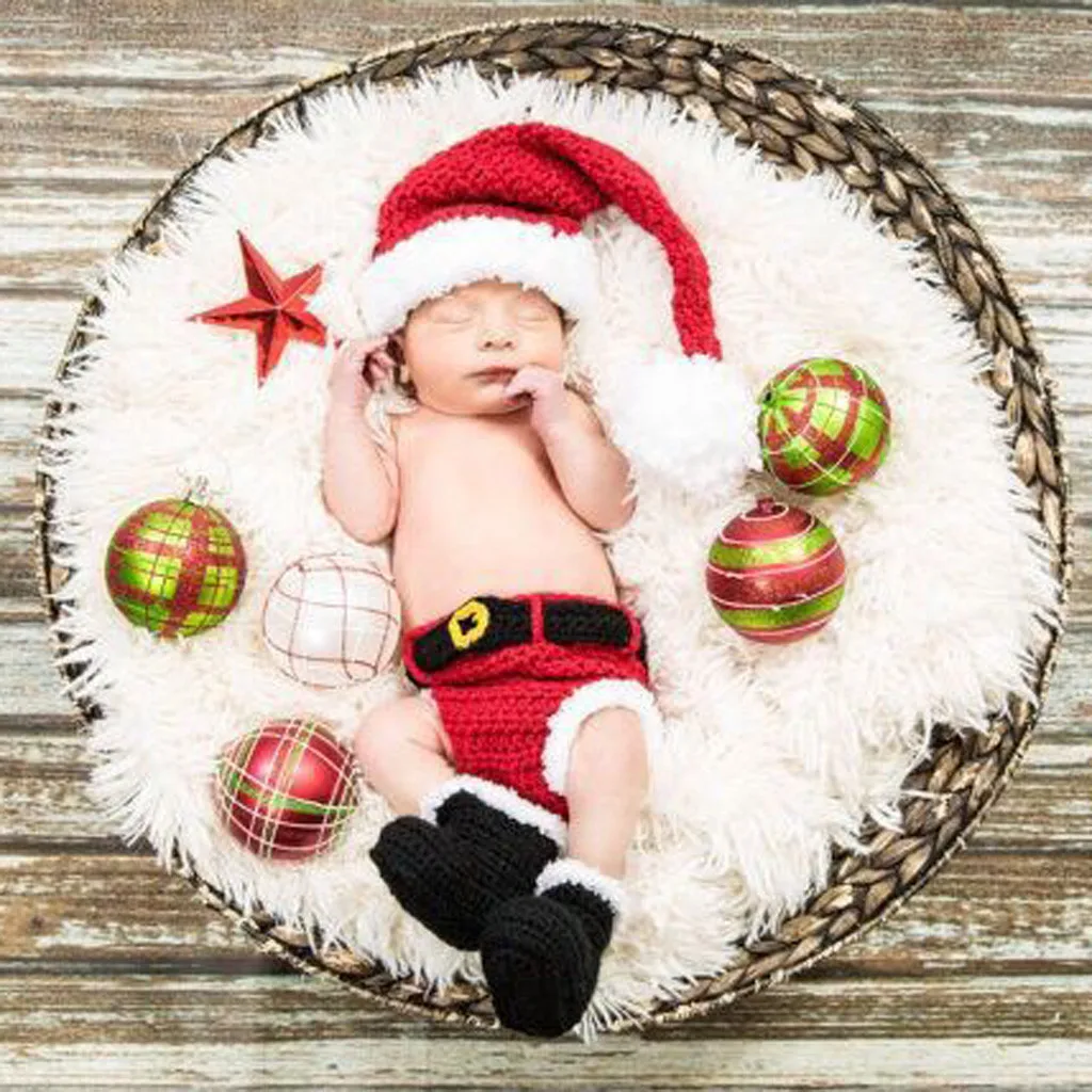 

Crochet Newborn Clothes for Photo Shooting Baby Photography Props Baby Christmas Costume Gift Knitted Baby Hats Winter Cap