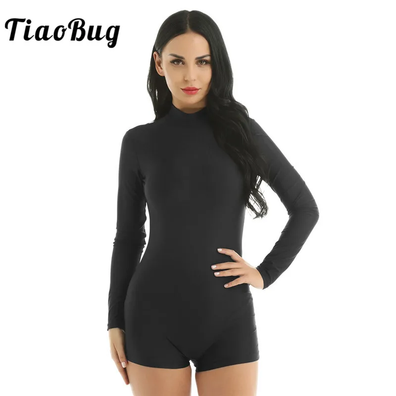TiaoBug, сплошной цвет, с длинным рукавом, для взрослых, балетные гимнастические леотарды