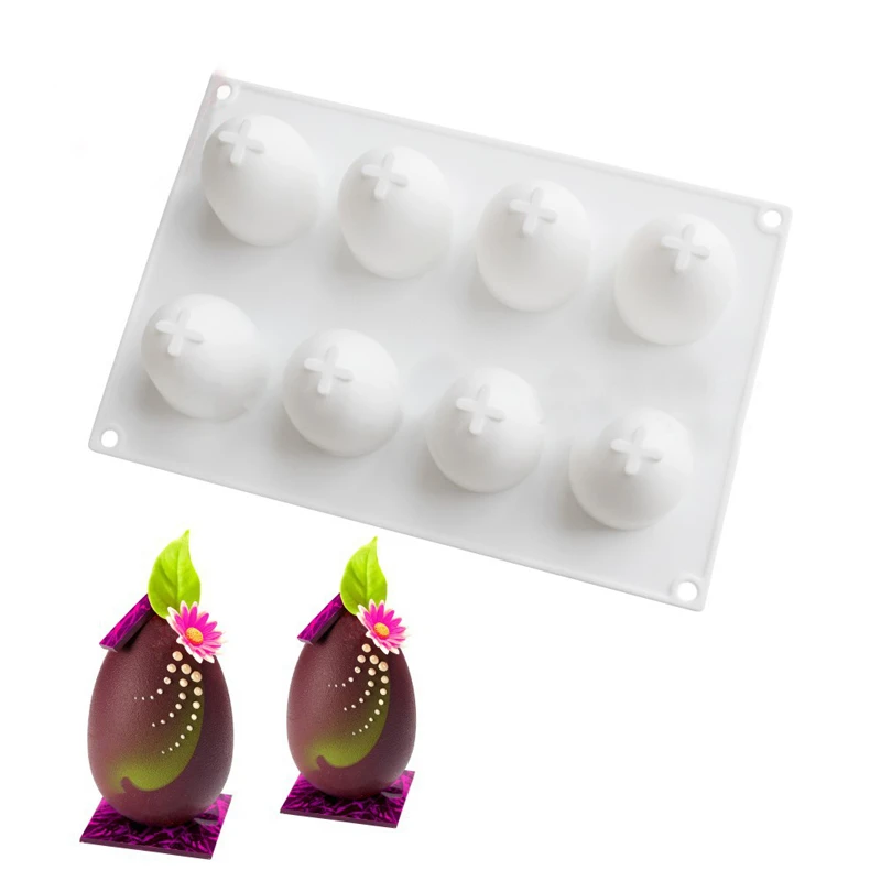 8 Grid Silicone 3D Egg Shape Mould Chocolate Easter Eggs Truffle Mousse Mold New