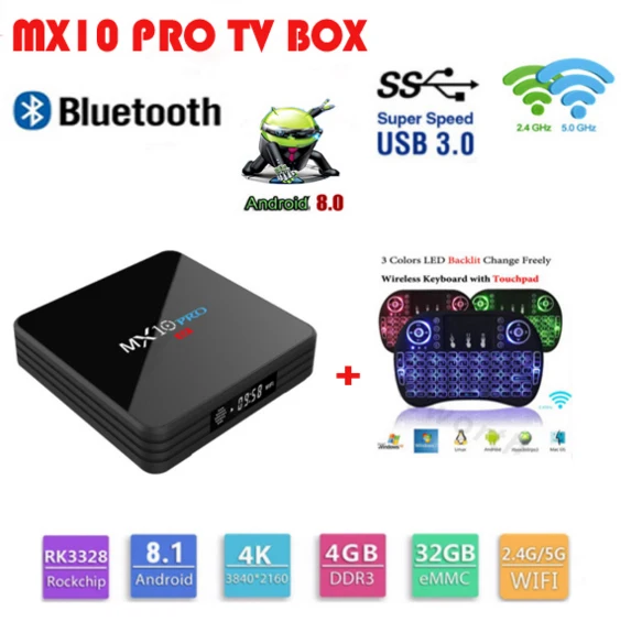 

MX10 PRO TV Box With Digital Display Rockchip 3328 Android 8.1 4GB RAM 32GB ROM 2.4G 5G WiFi Media Player BT4.1 Support 4K H.265