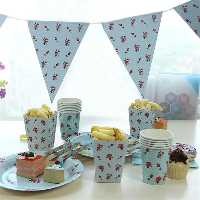 Birthday Wedding Party Disposable Tableware Blue Round Dotted Rose ... Birthday Wedding Party Disposable Tableware Blue Round Dotted Rose ...