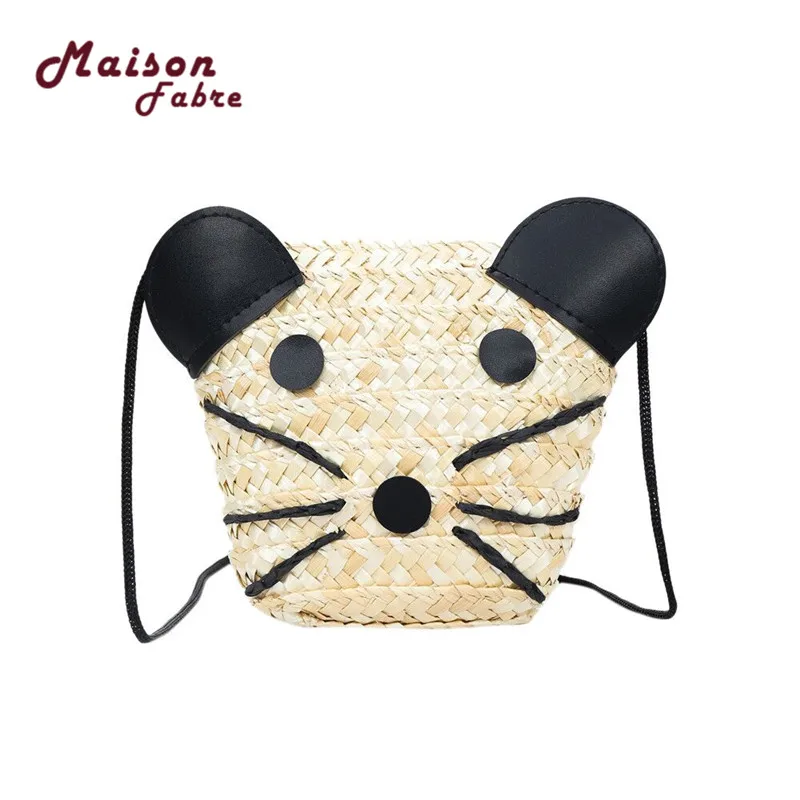 

Kids Grass Weaving Panda Handbag Zipper Bag Shoulder Bag Tote Girls Purse