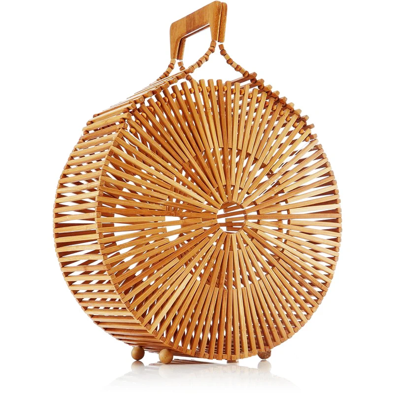 Magnet Round Bamboo Bag Handmade Woven Storage Bags Summer Hollow Beach Handbag Casual Tote Travel Organizer Dropshipping 5