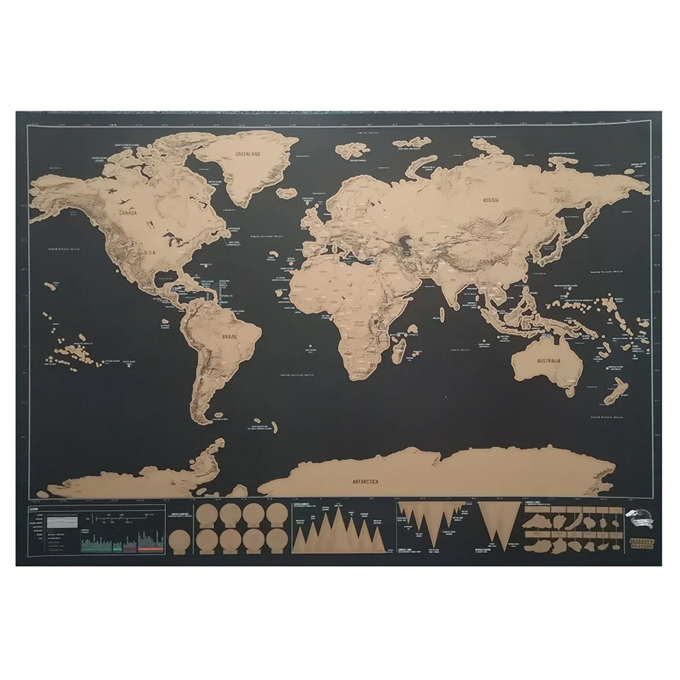 LargeSmall Scratch Map Travel Log Of The World Deluxe Black Scratch Off Map Travel Poster With Flags Wall Sticker Home Decor(2)