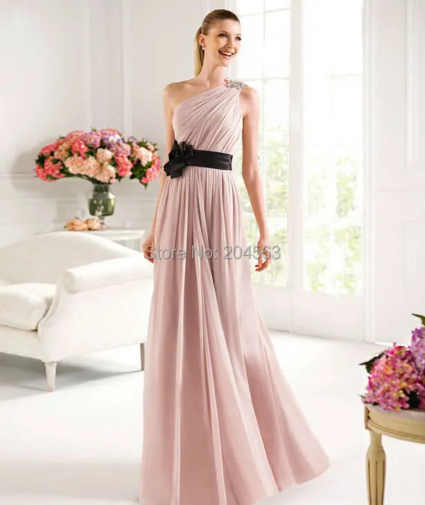 

Free Shipping Gorgeous Cheap Evening Gown One Shoulder Evening Dress with Flowers